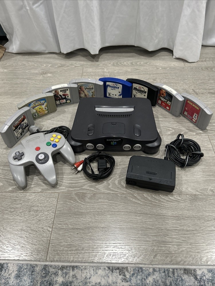 Nintendo N64 Video Game System Console NO SOUND Bundle w/ Controller & 8 Games