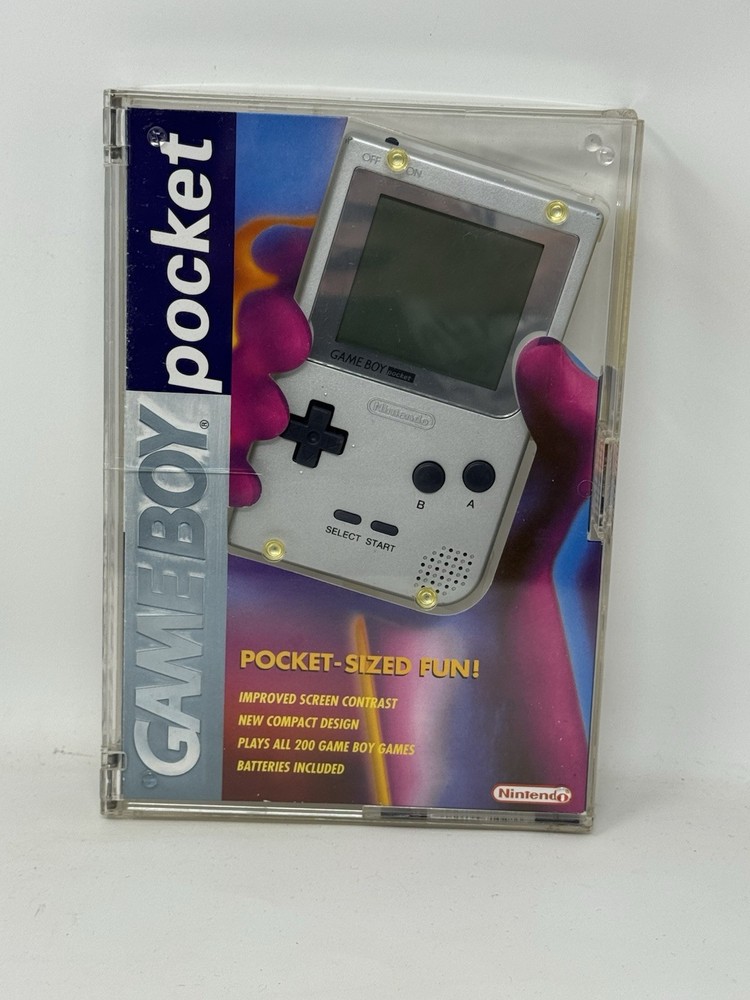 Nintendo Game Boy Pocket Silver Console CIB Clear Retail Box Hard Case