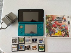 Nintendo 3DS Aqua Blue Handheld Console With Charger & 11 Games