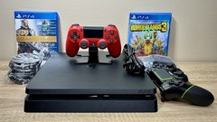 Sony PlayStation 4 Slim Black Bundle w 2 Controllers + 2 Games ✅ Works Perfectly