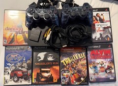 Sony PlayStation 2 Console – Black (SCPH-30001) With 6 Games, 2 Controllers