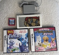 Nintendo DSi TWL-001 White Mario Rhinestone Cover Art OEM Charger Tetris Petz