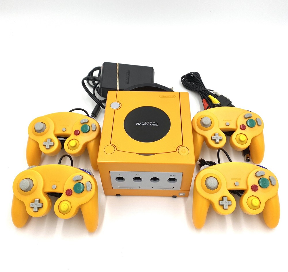 Nintendo GameCube Console Spice Orange US Region +Controller/s+ Wires Bundle