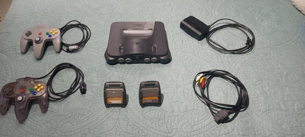 Nintendo 64 Original System Console with 2 Original Controllers, Cords & T-Packs