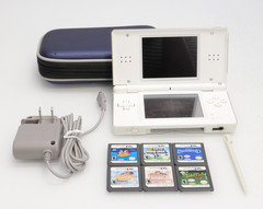 Nintendo DS Lite (USG-001) Handheld with 6 Games & Carrying Pouch – Polar White