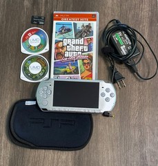 Sony PSP 3001 Silver Console Bundle Tested w/ GTA Vice City + 1GB Card