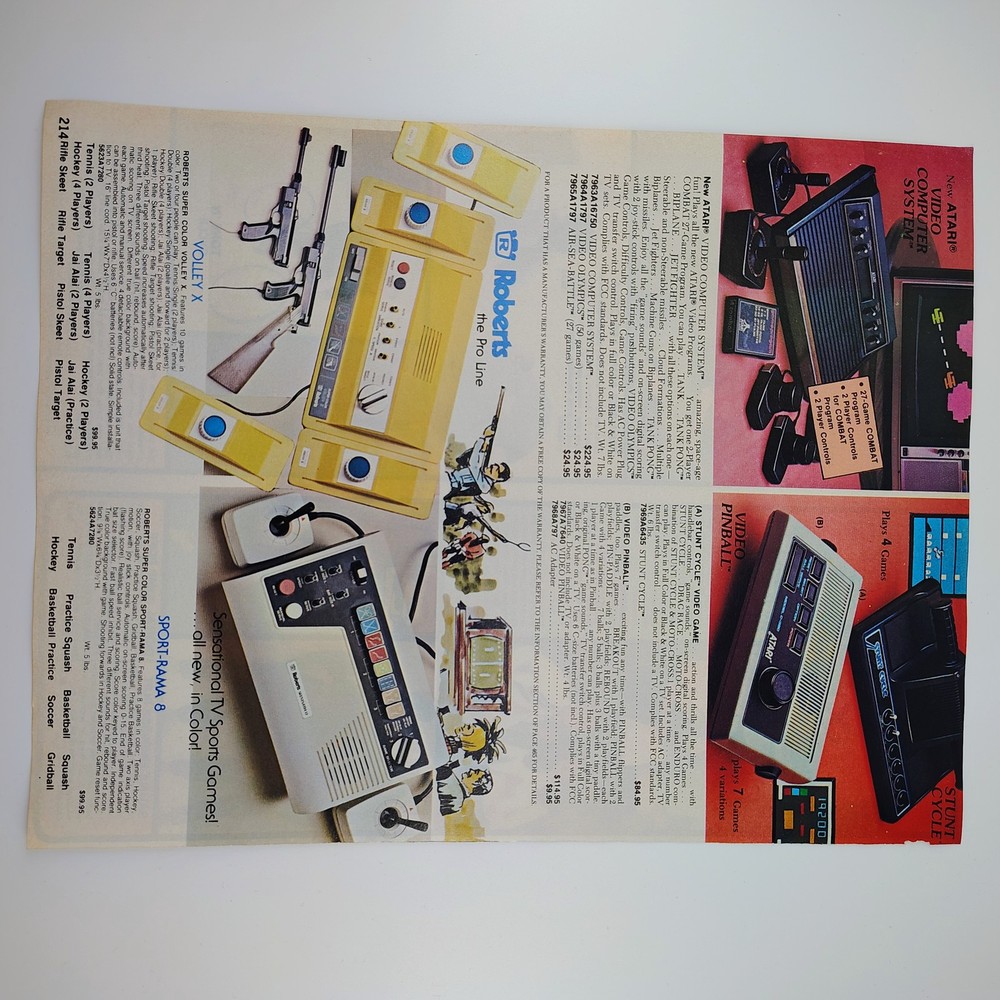 Vintage 1970s Video Game Consoles Print Ad Atari Roberts Pinball