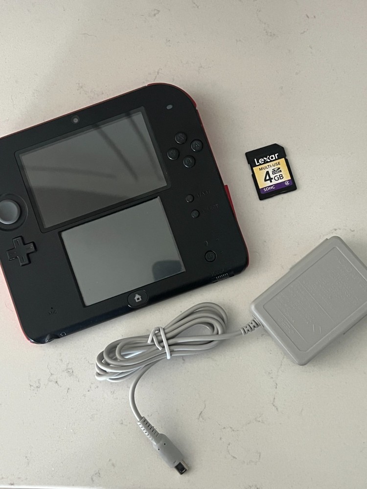 Nintendo 2DS Console Red & Black Bundle w/ Charger + 4GB SD Card Tested & Works
