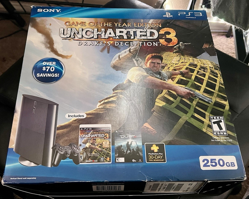Sony PlayStation 3 Slim 250GB Black Console Bundle Uncharted 3 + Controller
