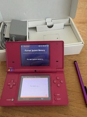 Nintendo DSi 256MB Pink Handheld System Lot W/18 Games Case 2 Chargers In Box