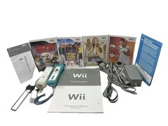 Nintendo Wii Console Bundle Model RVL-001 With Controllers/Manual/4 Games Tested
