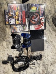 Sony PlayStation 2 Slim PS2 Game Console System Bundle -6 GAMES 2 controllers