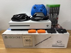 Xbox One S 1TB Console 1681 Bundle Blue Controller 1708 PowerA Battery Games CIB