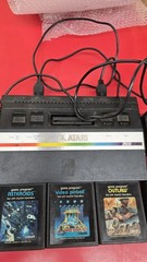 Atari 2600 Black Console w/ 2 Joysticks and 5 games 1 unknown
