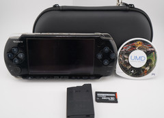 Sony PSP-3000 Console with OEM Battery, Game, 64GB SD, Case Bundle – Piano Black