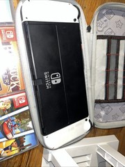 Nintendo Switch White OLED Bundle – 9 Games – Dock – Stand – Charger – HDMI